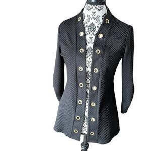 Peck & Peck Black Grommet Waffle design textured Jacket with Ruched Sleeves S